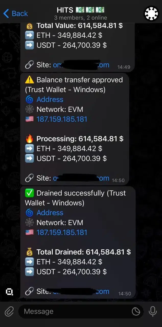 EVM Drainer dashboard interface showing real-time tracking and analytics