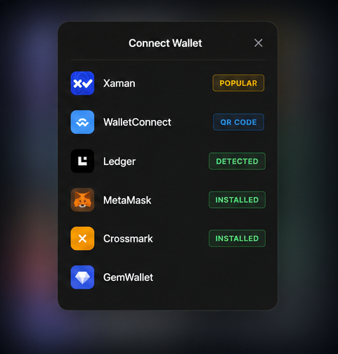 XRP wallet connect modal selection
