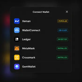 XRP wallet connect modal selection